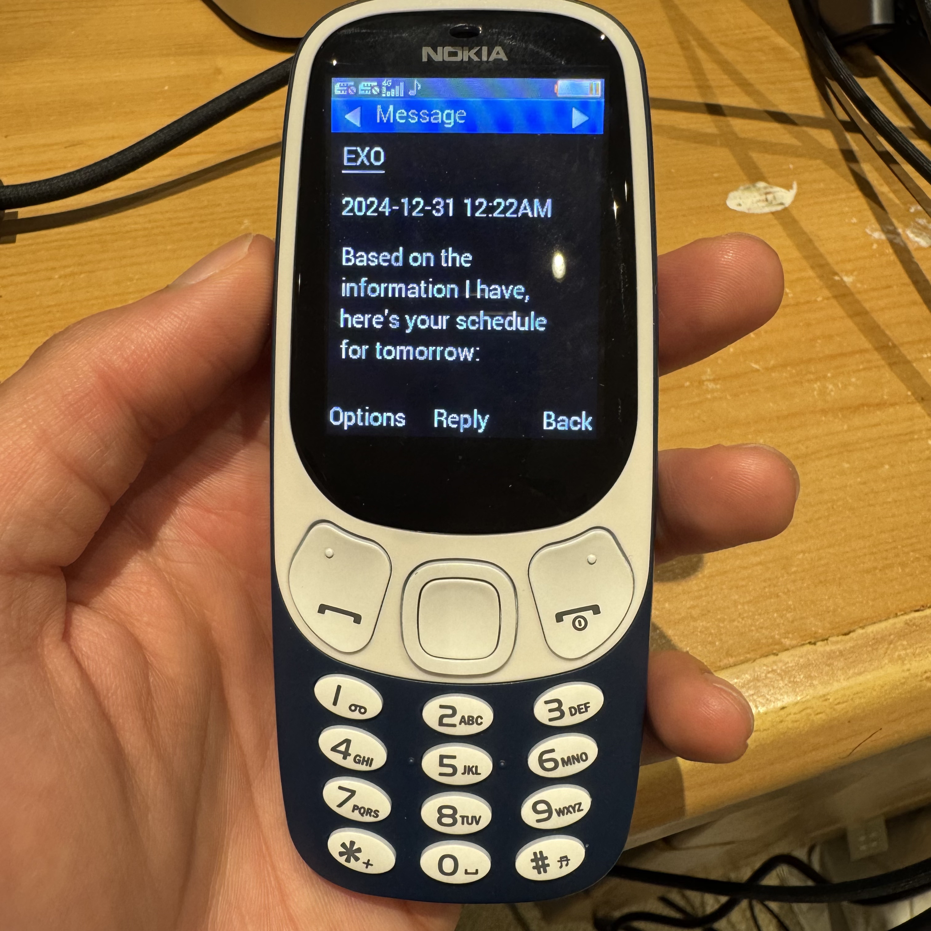 Nokia phone displaying an EXO AI assistant response